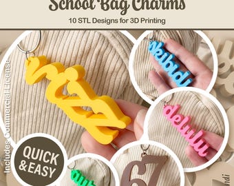 10 School Backpack Charms STL Bundle - 3D Print Files, Slang Words, Bag Accessories, Keychains