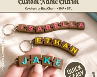 Custom Flexi Name Charm 3MF + STL | Personalized 3D Print File | Keychain, Bag / Backpack Accessory