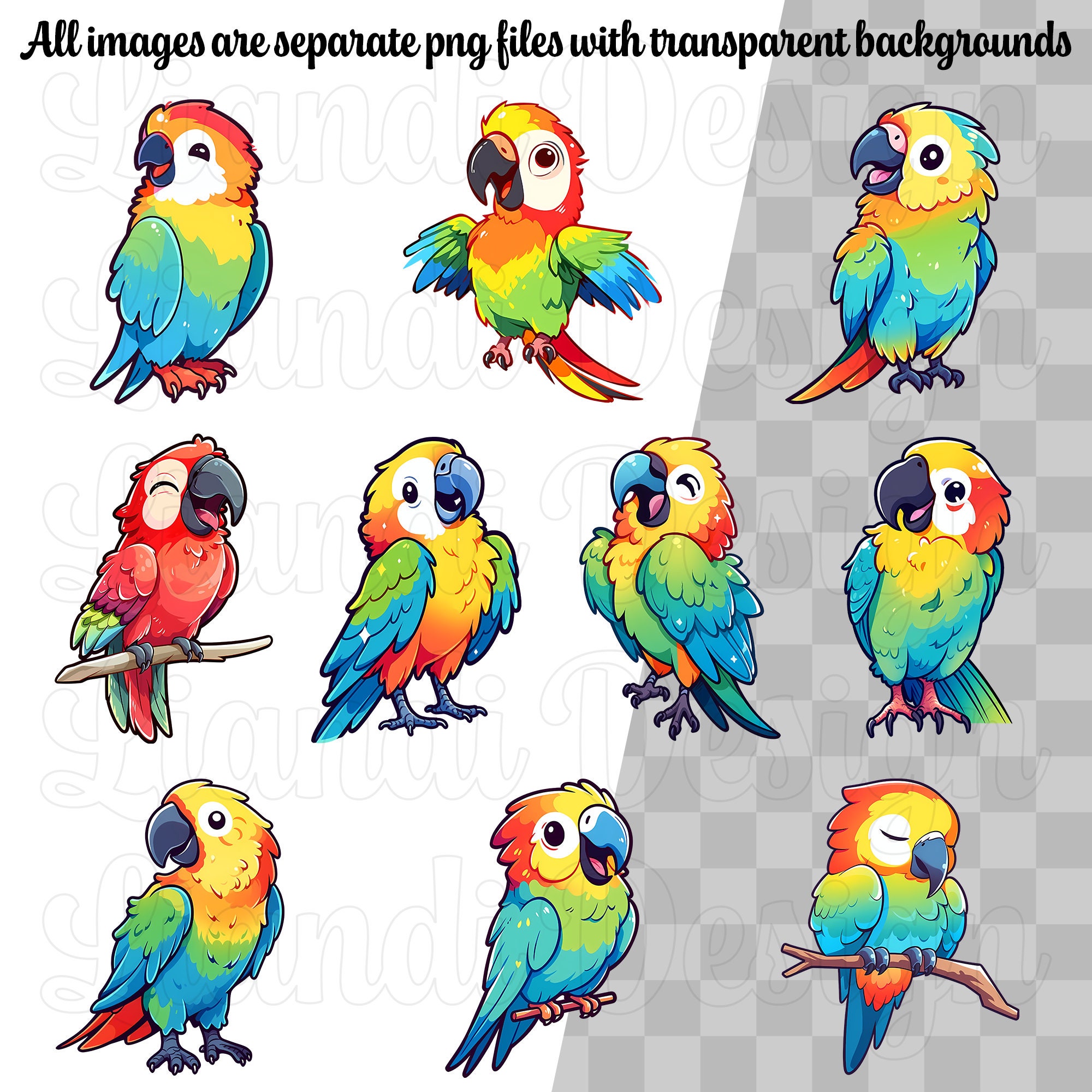 Kawaii Parrots Clipart 20 Cute and Colorful Parrot Bird Graphics for ...