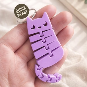 Flexi Cat STL Keychain - 3D Print File, Kawaii Flexible Fidget (Digital Download, Commercial Use)