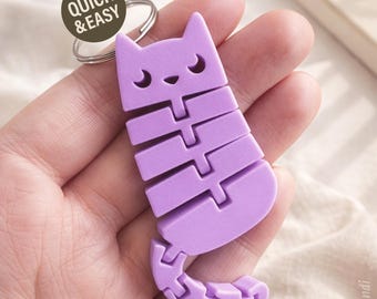 Flexi Cat STL Keychain - 3D Print File, Kawaii Flexible Fidget (Digital Download, Commercial Use)