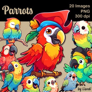 Kawaii Parrots Clipart 20 Cute and Colorful Parrot Bird Graphics for ...