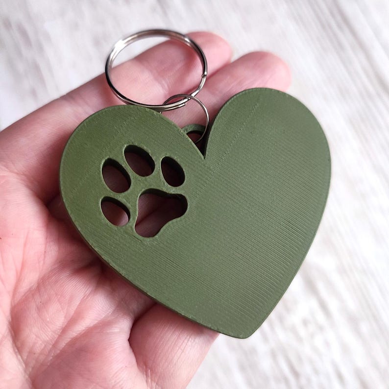 Dog Paw Print Heart STL Keychain - 3D Print File (Digital Download, Commercial Use) image 2