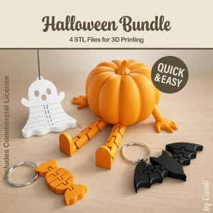 Flexi Halloween STL Bundle - 3D Print Files, Sitting Pumpkin, Keychains (Digital Download, Commercial Use)