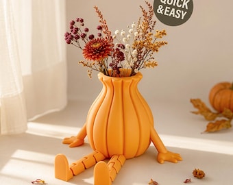Pumpkin Vase STL with Flexible Legs - 3D Print File, Sitting, Halloween Decoration (Commercial Use)