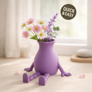 Little Vase STL with Flexible Legs - 3D Print File, Sitting (Digital Download, Commercial Use)
