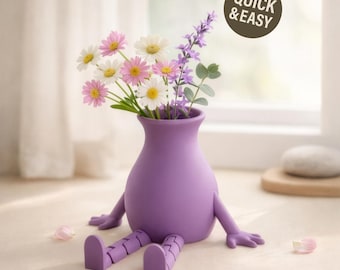 Little Vase STL with Flexible Legs - 3D Print File, Sitting (Digital Download, Commercial Use)