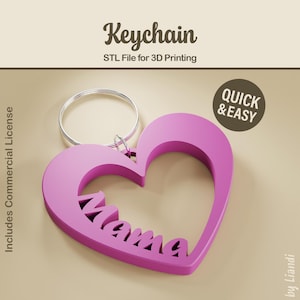 Love Mama Herz STL Schlüsselanhänger - 3D Druck Datei, Muttertag (Digitaler Download, Kommerzielle Nutzung)