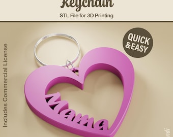 Love Mama Heart STL Keychain - 3D Print File, Mother's Day (Digital Download, Commercial Use)