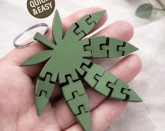 Flexi Cannabis Leaf STL Keychain - 3D Print File, Flexible Fidget (Digital Download, Commercial Use)