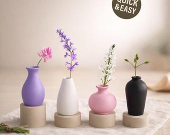 4 Mini Vases STL Set - 3D Print Files (Digital Download, Commercial Use)