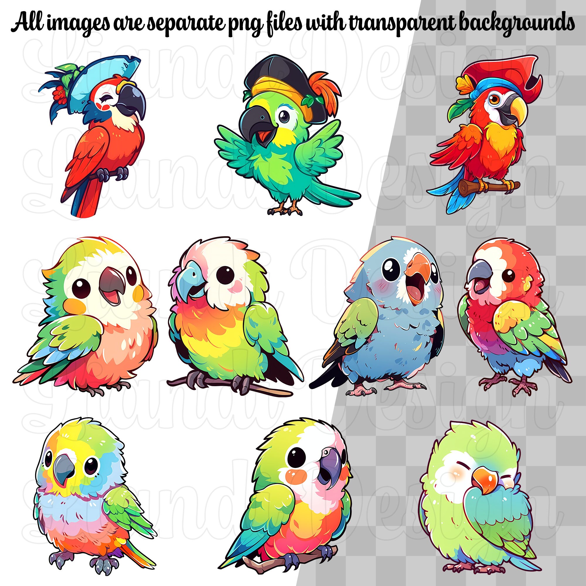 Kawaii Parrots Clipart 20 Cute and Colorful Parrot Bird Graphics for ...