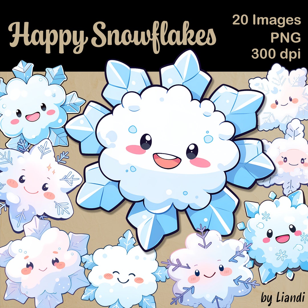 Kawaii Snowflakes Clipart 20 Cute and Icy Winter Graphics for DIY ...