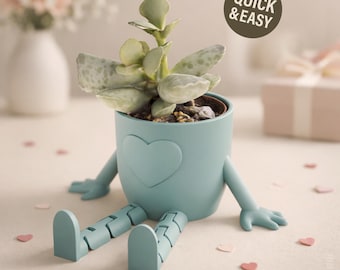 Heart Planter STL with Flexible Legs - 3D Print File (Digital Download, Commercial Use)