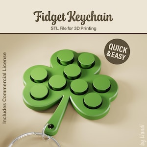 Shamrock STL Fidget Keychain - 3D Print File, St Patricks Day (Digital Download, Commercial Use)
