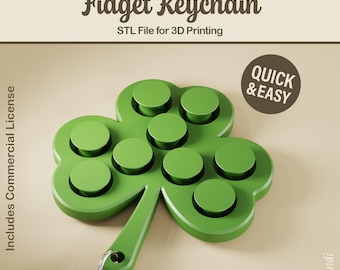 Shamrock STL Fidget Keychain - 3D Print File, St Patricks Day (Digital Download, Commercial Use)