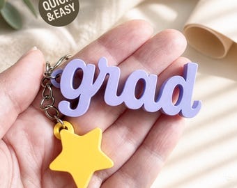 Grad STL Keychain with Star - 3D Print Files, Graduation Gift (Digital Download, Commercial Use)