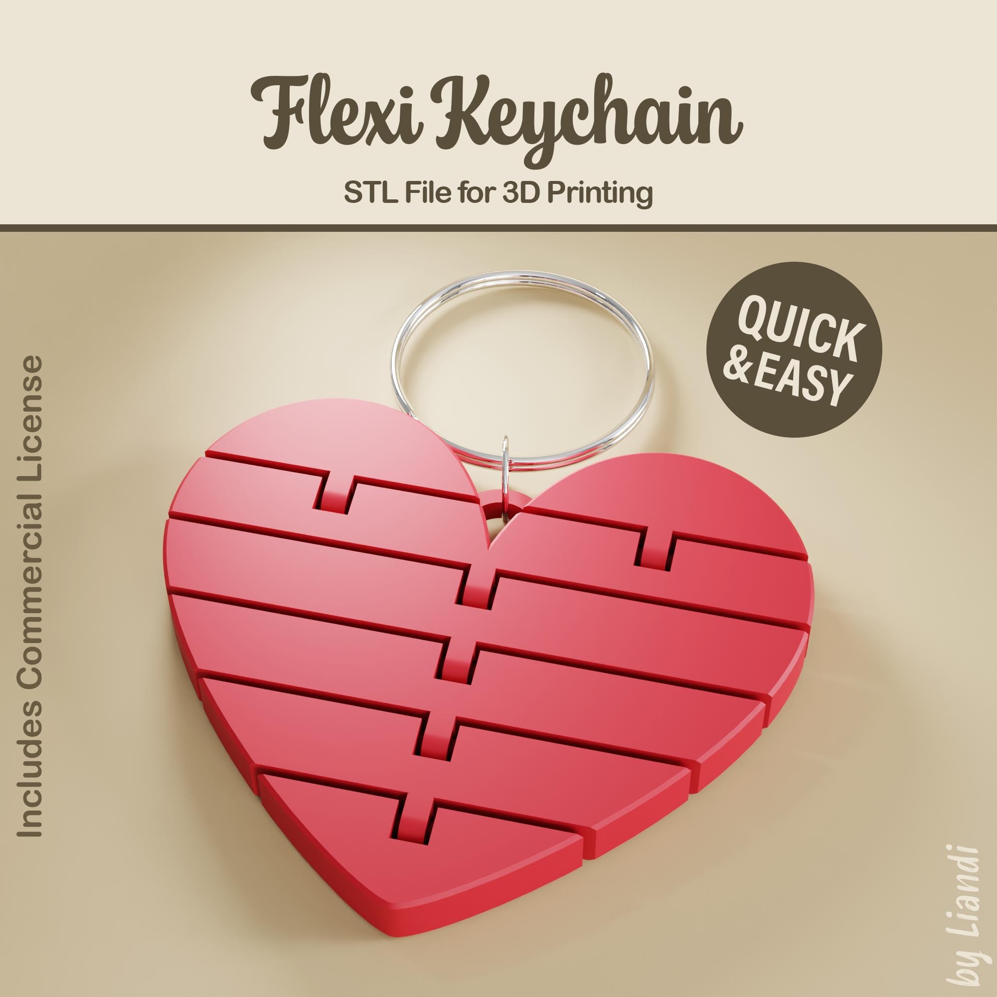 Flexi Valentine's Heart STL Keychain - 3D Print File (digital
