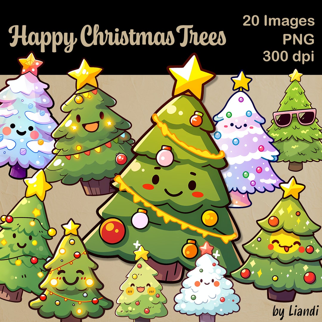 Kawaii Christmas Trees Clipart 20 Cute and Happy Christmas Tree Winter