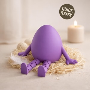Easter Egg STL met flexibele poten - 3D-afdrukbestand, zittend (digitale download, commercieel gebruik)
