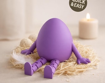 Easter Egg STL with Flexible Legs - 3D Print File, Sitting (Digital Download, Commercial Use)