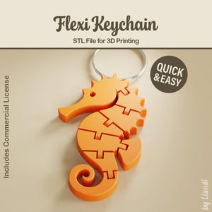 Chaveiro Flexível de Cavalo-Marinho em STL - Arquivo para Impressão 3D, Brinquedo Anti-Stress Flexível (Download Digital, Uso Comercial)