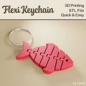Flexi Fisch STL Schlüsselanhänger - 3D Druck Datei, Flexible Fidget Ocean Schlüsselanhänger Taschenanhänger, Digitaler Download für Kommerzielle Nutzung
