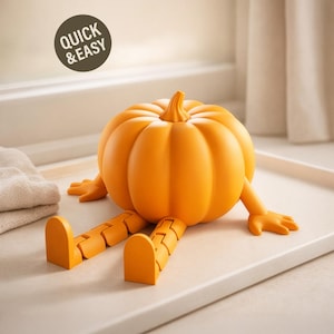 STL citrouille d'Halloween avec pattes flexibles - fichier d'impression 3D, assis (téléchargement numérique, usage commercial)