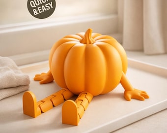 Halloween-pompoen STL met flexibele poten - 3D-afdrukbestand, zittend (digitale download, commercieel gebruik)