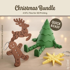 Pacchetto Flexi Christmas STL - File di stampa 3D, albero seduto, portachiavi (download digitale, uso commerciale)