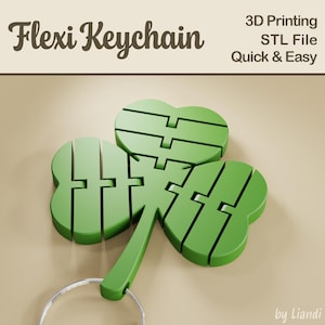 Flexi Shamrock STL Keychain for St Patricks Day - 3D Print File, Flexible Fidget Bag Charm, Articulated, Digital Download for Commercial Use