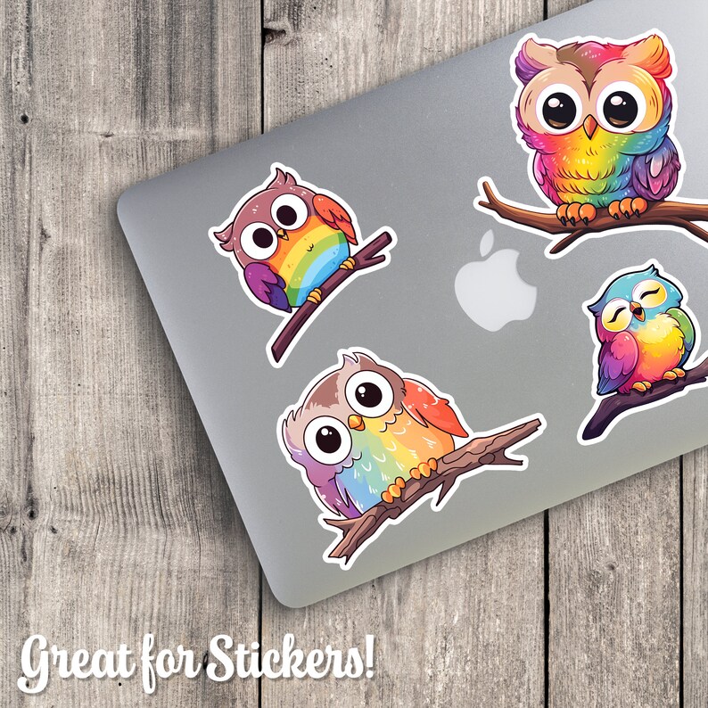 Kawaii Rainbow Owls Clipart 20 Cute and Colorful Owl Bird Graphics for ...
