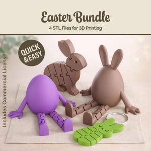 Flexi Easter STL Bundle - Sitting Eggs, Bunny Toy, Keychain (Digital Download, Commercial Use)