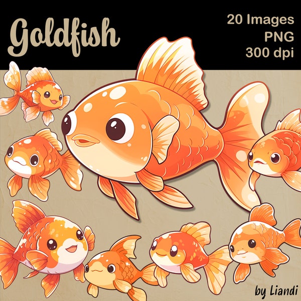 Kawaii Goldfish Clipart - 20 Cute Goldfish Graphics for DIY Projects, Transparent PNG for Commercial Use