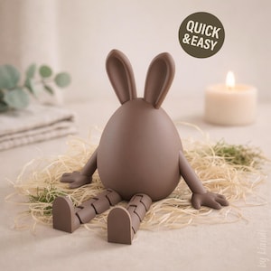 Huevo de conejito STL con patas flexibles - Archivo de impresión 3D, sentado (Descarga digital, Uso comercial)