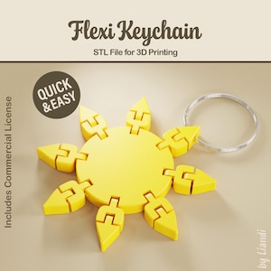 Flexi Sun STL Keychain - 3D Print File, Flexible Fidget (Digital Download, Commercial Use)