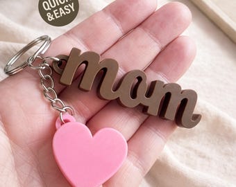 Mom STL Keychain with Heart - 3D Print Files, Mother's Day (Digital Download, Commercial Use)