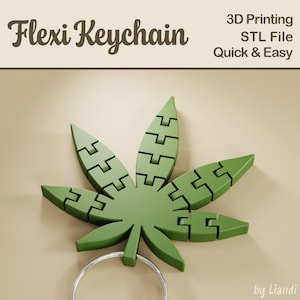 Flexi Cannabis Blatt STL Schlüsselanhänger - 3D Druck Datei, Flexible Fidget Schlüsselanhänger Taschenanhänger, Digitaler Download für kommerzielle Nutzung