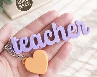 Teacher STL Keychain with Heart - 3D Print Files, Appreciation Gift (Digital Download, Commercial Use)