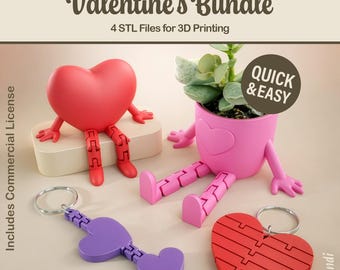 Flexi Valentine's STL Bundle - Sitting Heart, Plant Pot, Keychains (Digital Download, Commercial Use)