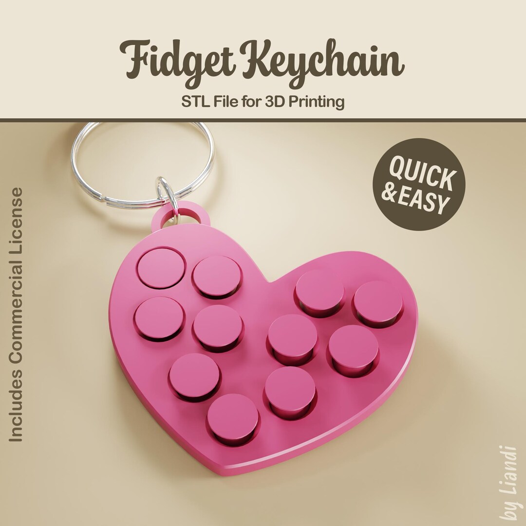 Fidget Heart STL Keychain - 3D Print File, Stress Toy (digital