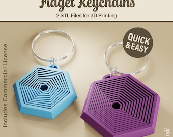Hexagon Fidget Toys STL-nyckelringsset - 3D-utskriftsfiler (digital nedladdning, kommersiellt bruk)
