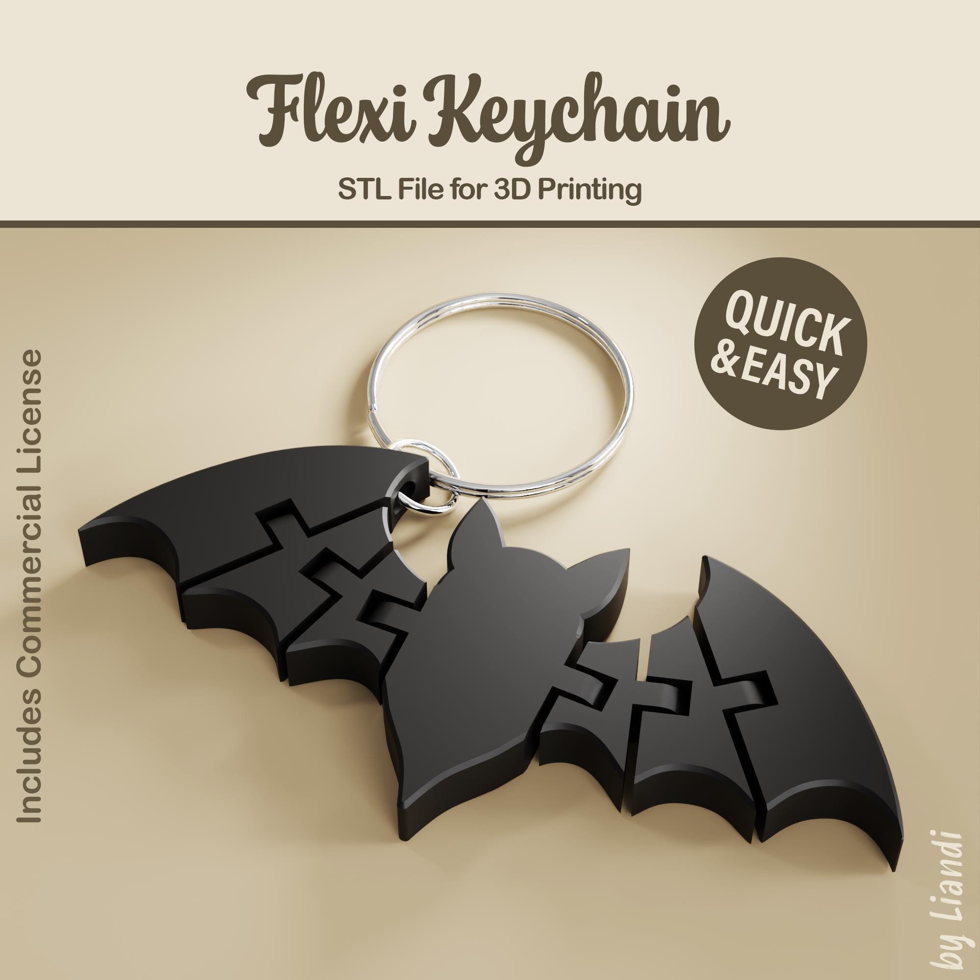 Flexi Bat STL Halloween Keychain - 3D Print File, Flexible Fidget