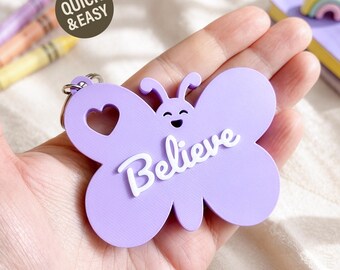 Butterfly Backpack Charm 3MF - 3D Print File, Bag Accessory, Believe (Digital Download, Commercial Use)