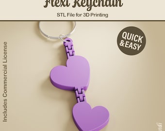 Flexi Hearts Chain STL Keychain - 3D Print File (Digital Download, Commercial Use)