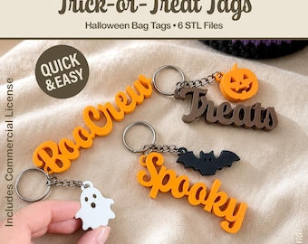 Trick or Treat Bag Tags STL Bundle - 3D Print Files, Halloween Keychains (Commercial Use)