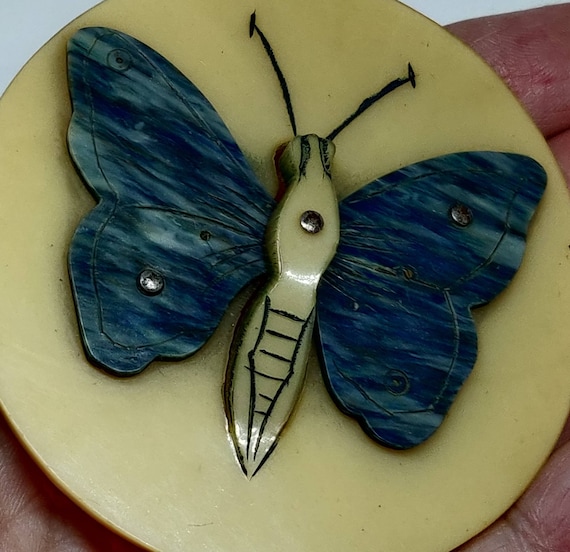 Huge 1030s Vintage Galalith Butterfly Brooch
