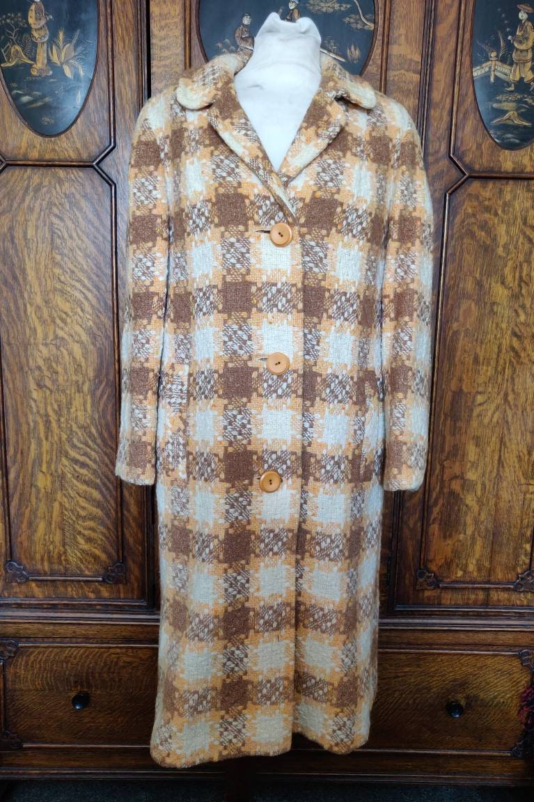 Image of Late S Early S Vintage Irish Craft Loomed Wool Coat By Grenair Of London