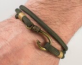 Paracord Bracelet,Fish Hook Bracelet, Army Green Beige Paracord Bracelet, Paracord Bracelet,Fish Hook Bracelet, Anchor Bracelet, Formen Gift