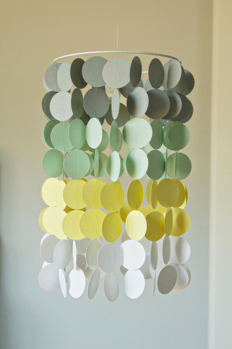 Yellow Mint Gray And White Paper Crib Mobile Modern Circle Etsy
